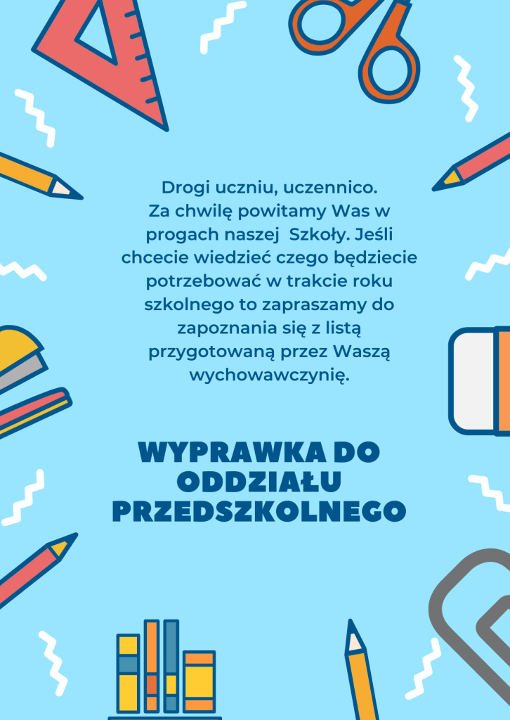 Wyprawka do zerówki informacja o potrzebnych materiałach do zeróki
